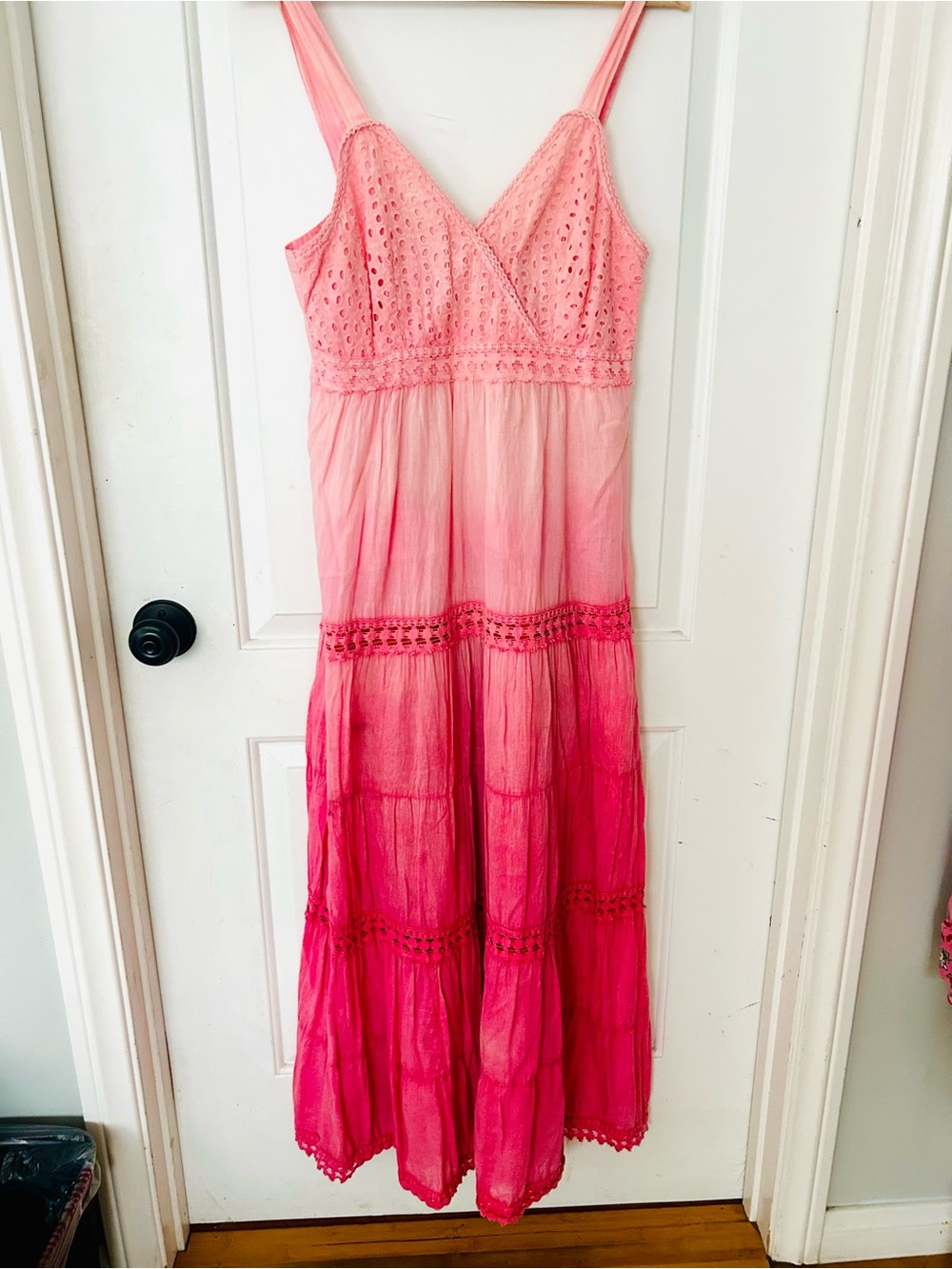 Women’s Pink Ombre Maxi Dress with Crochet Detail
